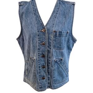 90s/Y2K ST JOHNS BAY Womens Denim Vest Jacket Style Sleeveless Blue Pockets L